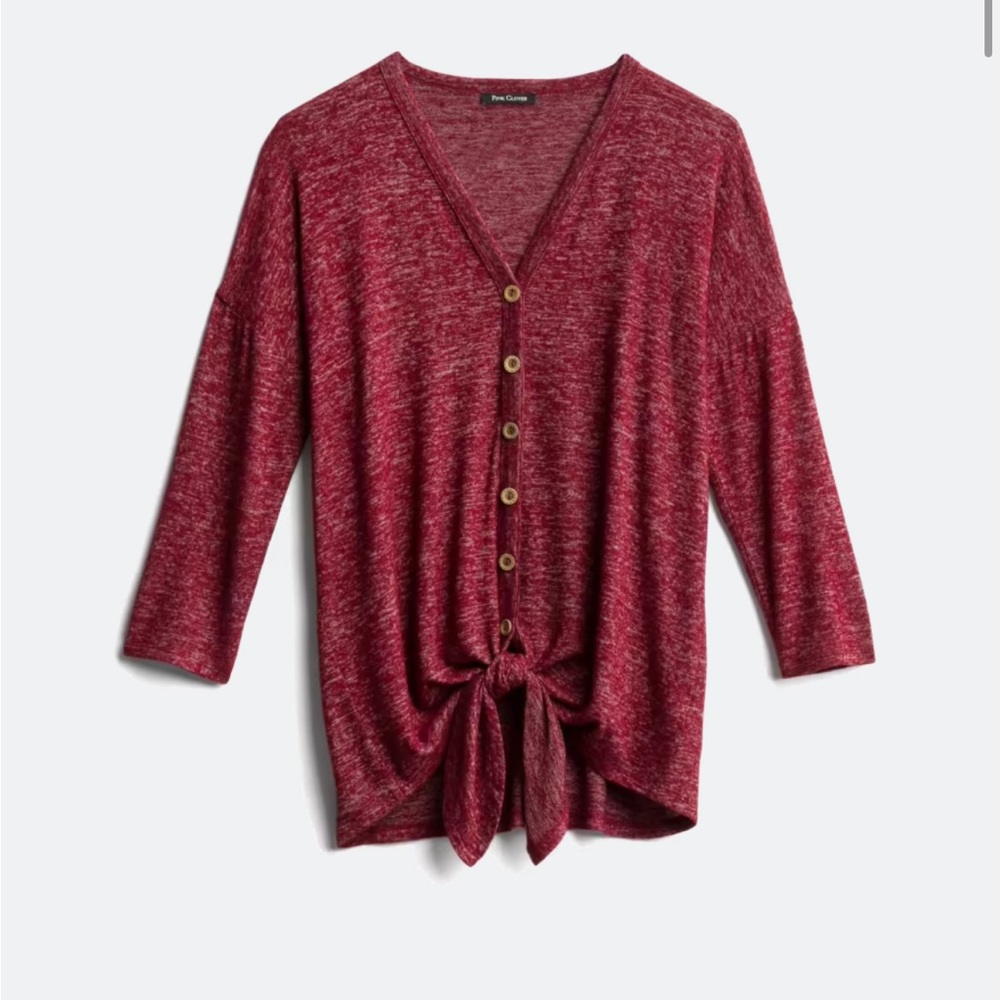 Stitch Fix Pink Clover Red Button-Up Cardigan with Tie Front